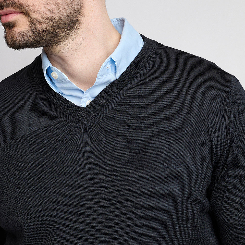 Riise Herre Merino V-neck, Navy
