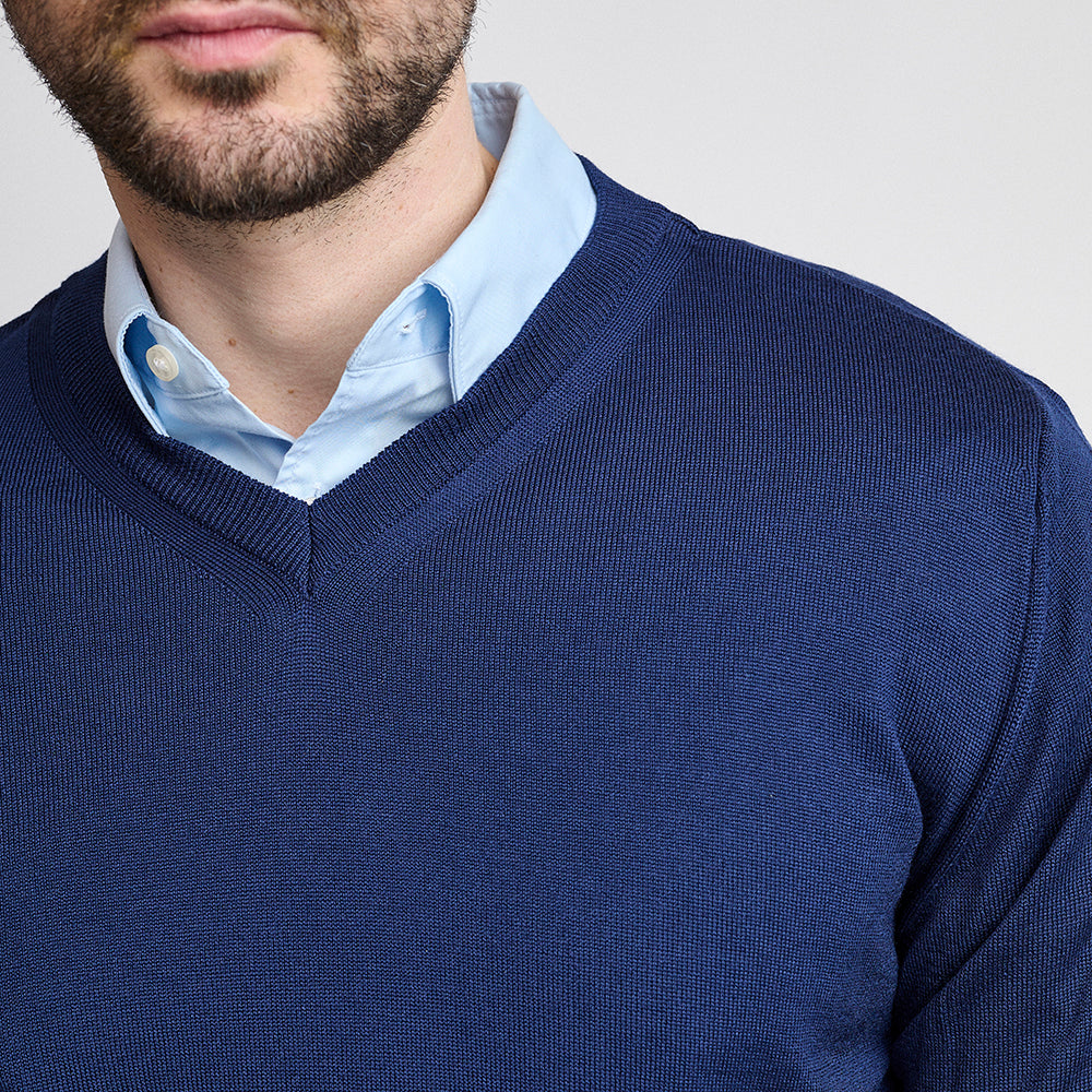 Riise Herre Merino V-neck, Blue Sea