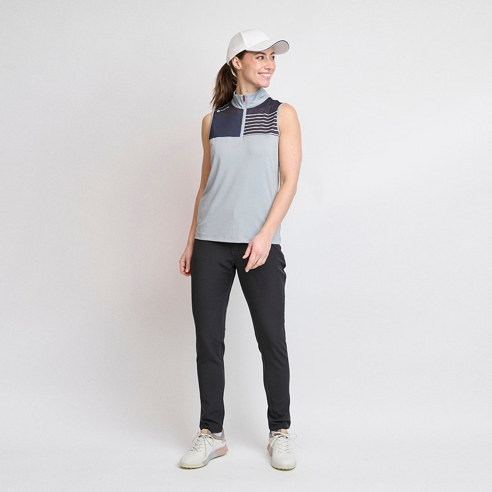 Dame Zip Golf Polo Top, Lys grå