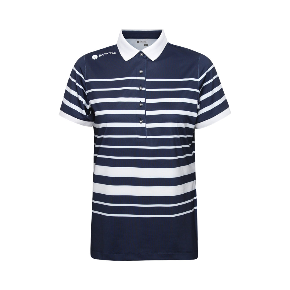Dame Fine Stripe Polo, Marineblå