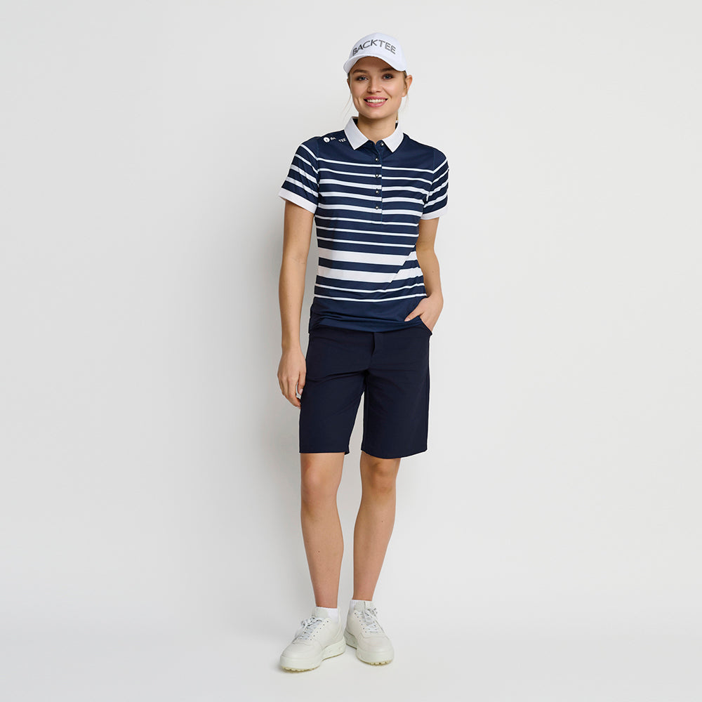 Dame Fine Stripe Polo, Marineblå