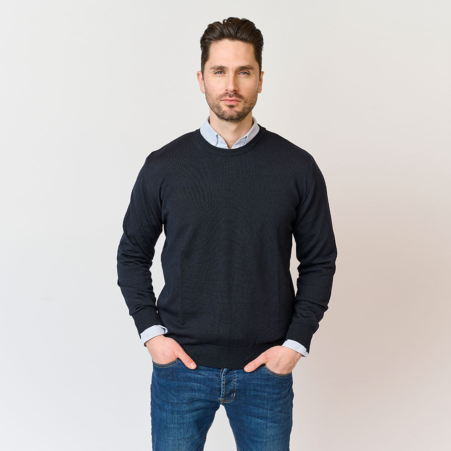 Riise Herre Merino O-neck, Navy