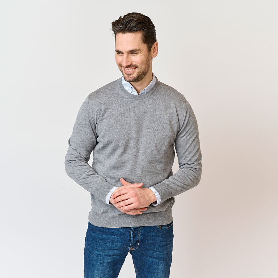 Riise Herre Merino O-neck, Grå Melange