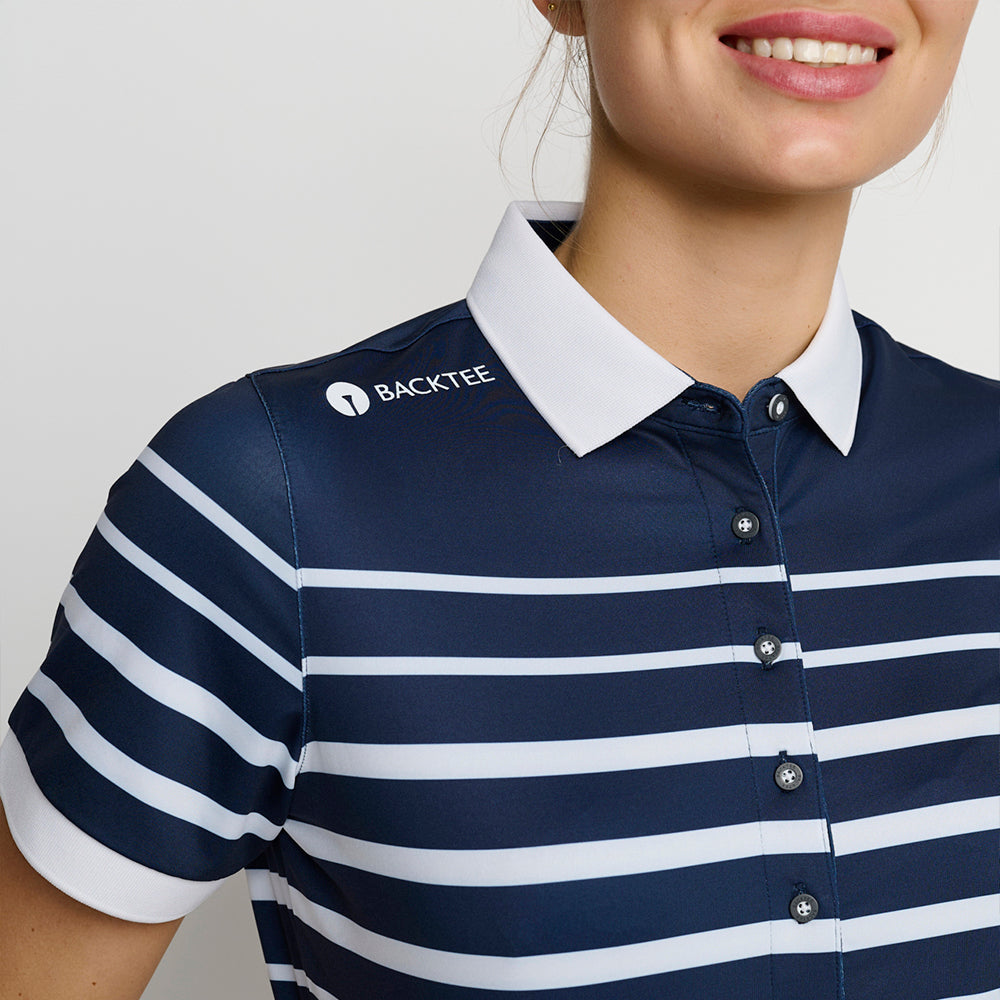 Dame Fine Stripe Polo, Marineblå