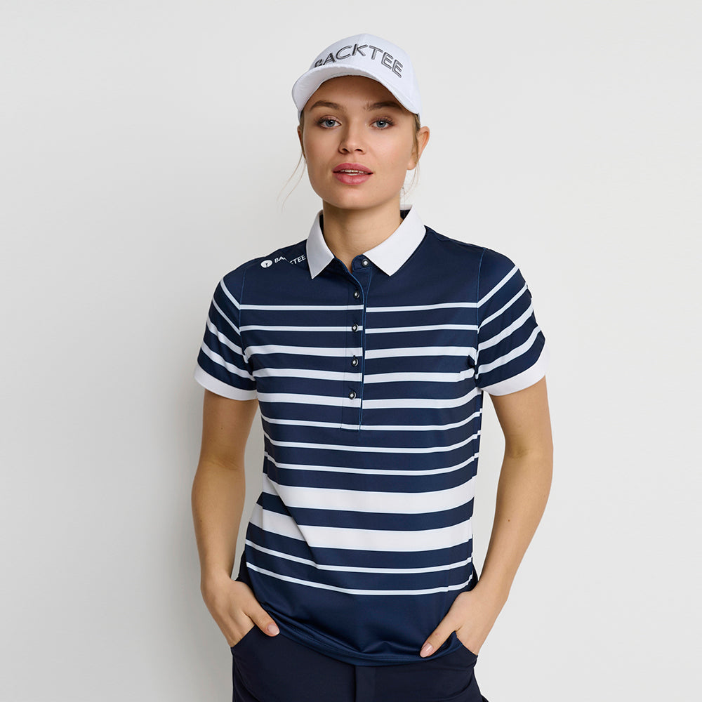 Dame Fine Stripe Polo, Marineblå