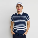 Dame Fine Stripe Polo, Marineblå