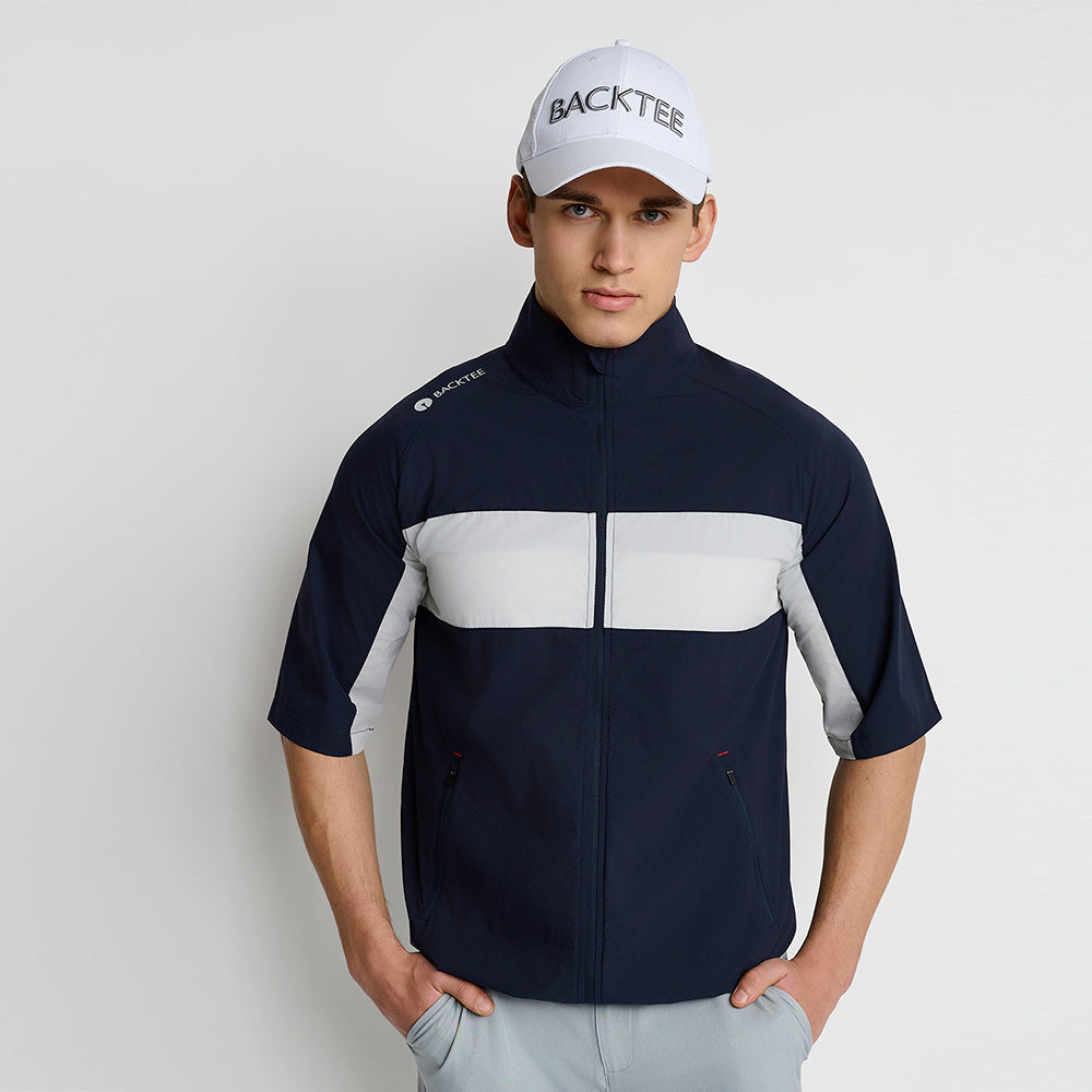 Herre Kortærmet Stretch Windbreaker Jakke, Marineblå